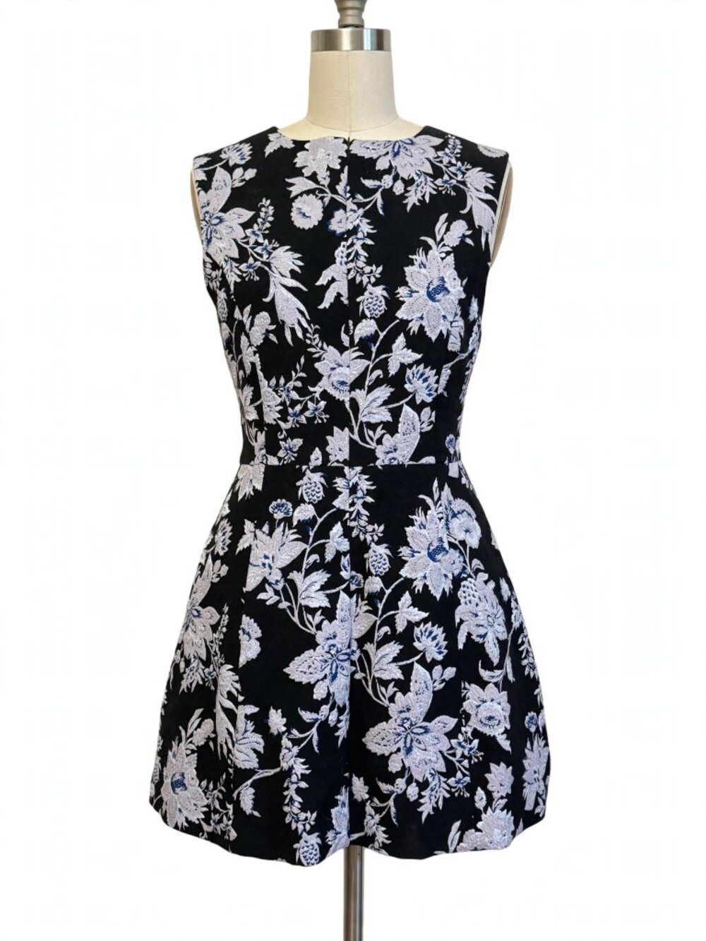 Hill House Home Black Floral Brocade Dress — Sleeveless Fit & Flare, Size XL